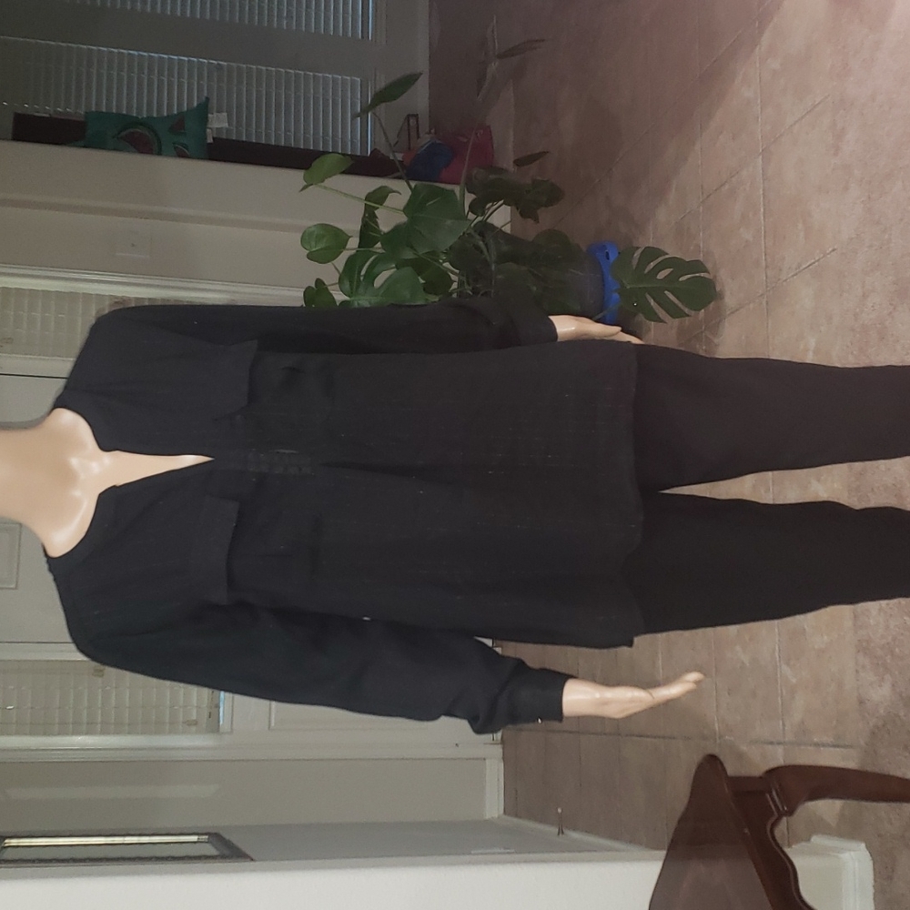 Notations s metallic silver stripes vneck flowy button tab sleeves